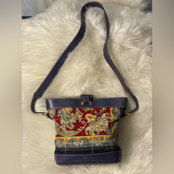 Loewe Handbags - 🧁🍯LOEWE Ceramica Sevillana Print Canvas Bag w/Blue Leather Trim